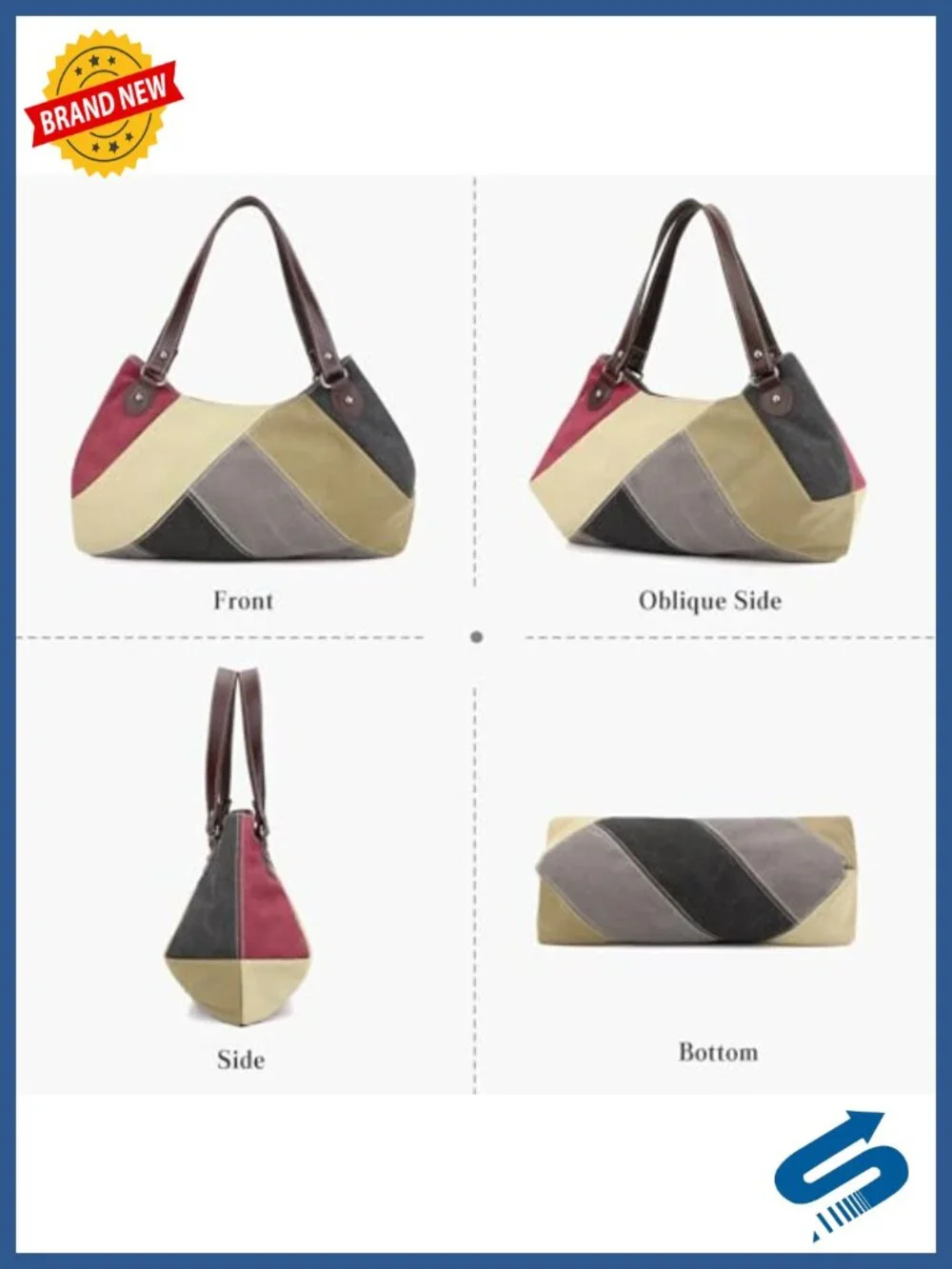 Canvas Tote Bag Large Capacity Shoulder Bag Striped Handbag Top Handle Satchel